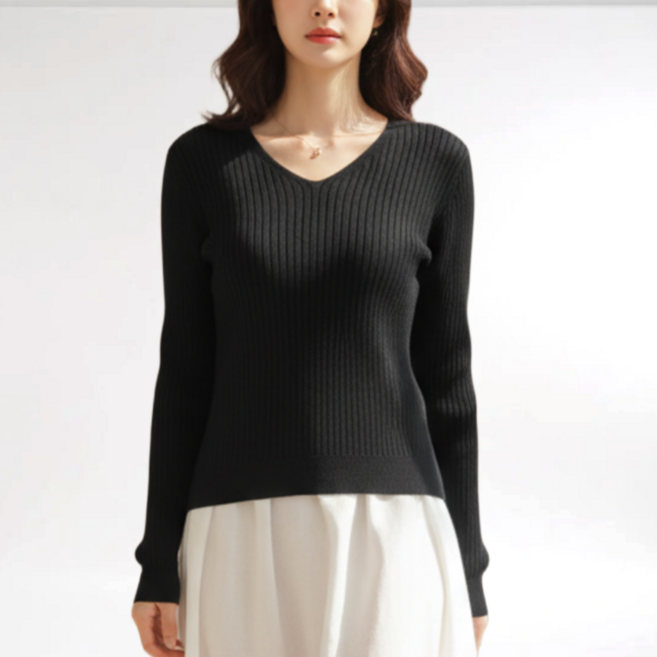 지나홈 여성 브이넥 골지 긴팔 니트 1P