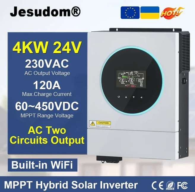 하이브리드 인버터 4KW MPPT 24V 최대. 500V PV 입력 태양광 패널, 01 4KW 24V BMS WIFI, 01 220-240V, 01, 1개