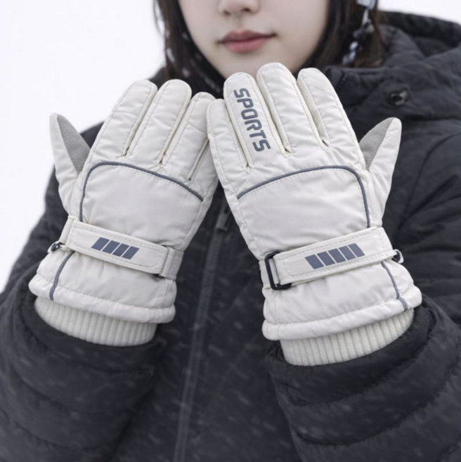 에이샤레 스키장갑 기모 방한 아웃도어 방수, 화이트, 1개