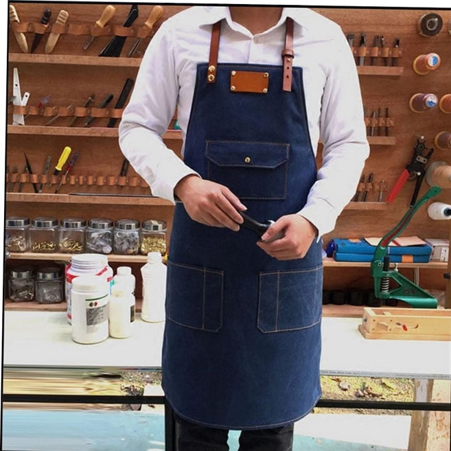 카페 데님 공방 작업 미술 바리스타 오염방지 앞치마 유니품 59000EA 1EA, 딥블루