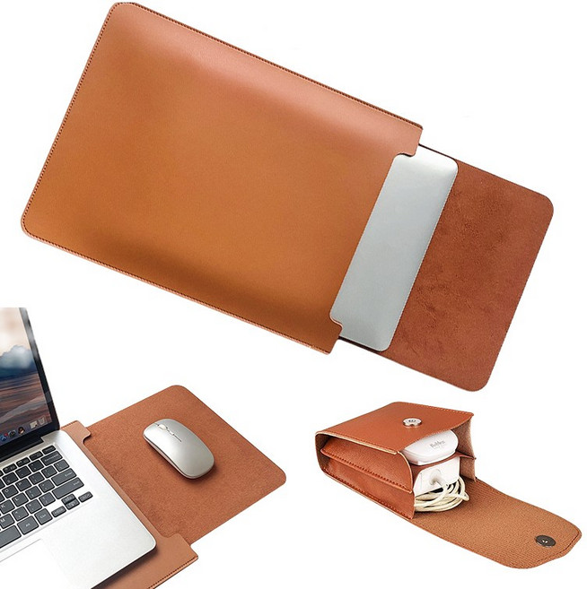 래미리아 가죽 노트북 파우치 + 전원 마우스 수납, 브라운, 1개