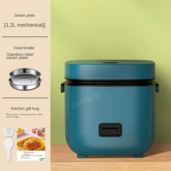 미니 전기 밥솥 지능형 자동 가정용 주방 조리기 소형 식품 워머 스티머 1-2 인용 1.2L, 1) Green - 미국