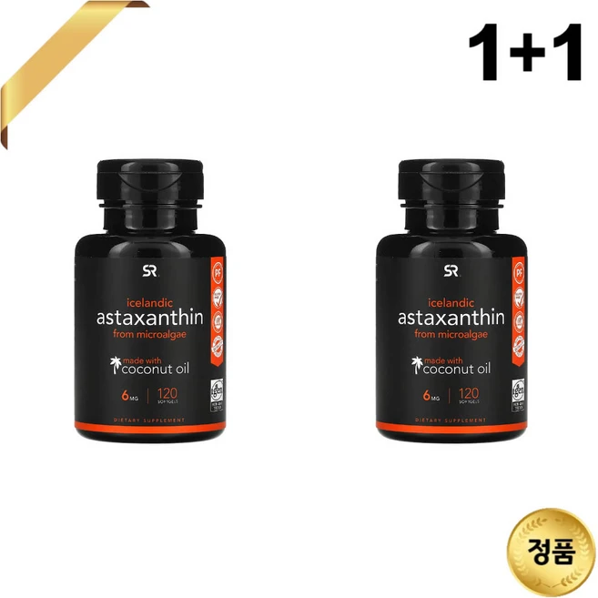 1+1 스포츠 리서치 아스타잔틴 6mg 120 소프트젤 코코넛 오일 글루텐프리, 120정, 2팩 - 쿠팡
