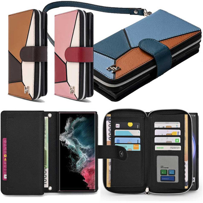 엘마 갤럭시 M53 5G (퀀텀3) SM-M536S SK 천연소가죽 콤비 대용량 카드 지폐수납 지퍼형 스트랩 다이어리 휴대폰 케이스