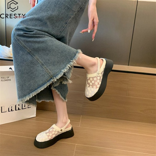 크레스티 여성 편안한 통굽 사무실 실내화 슬리퍼 캐주얼 스포츠 사계절 샌들