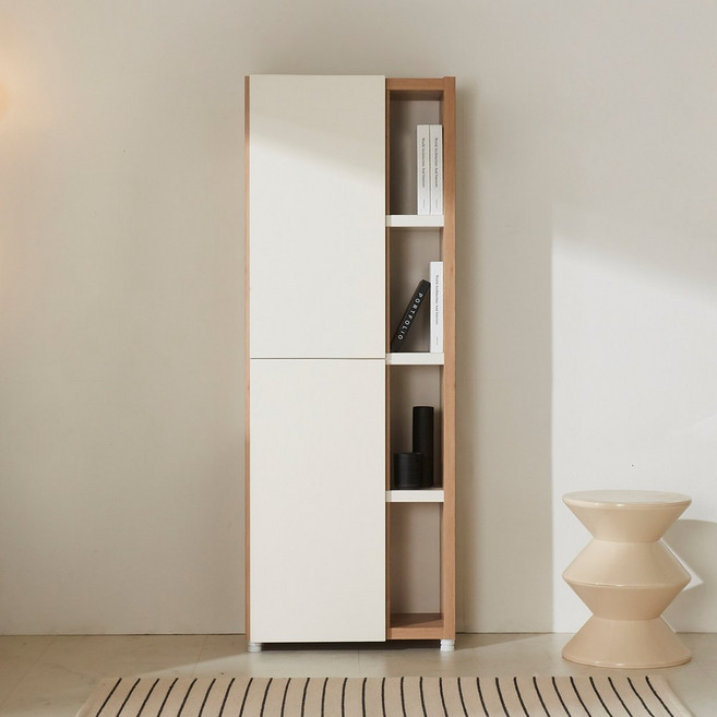 데코라인 하치 도어 수납책장 4단 600, 거울도어, 내추럴크림화이트