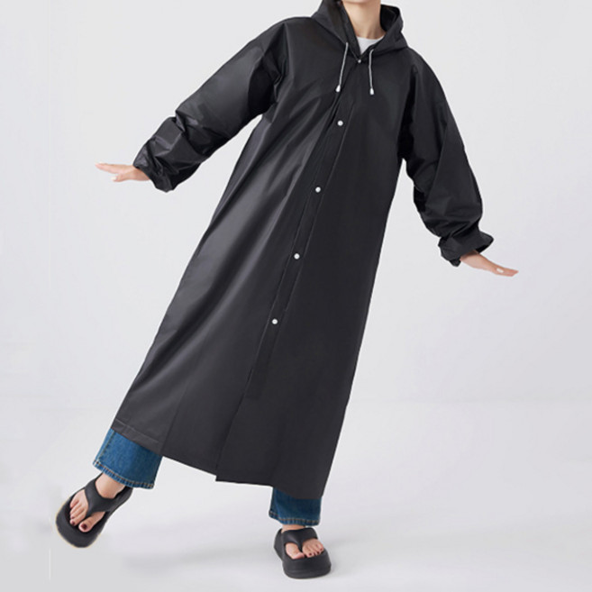 가성비 경량 EVA 원단 레인코트 방수 발수 코트형 성인용 우비 우의 2P, 블랙+블랙