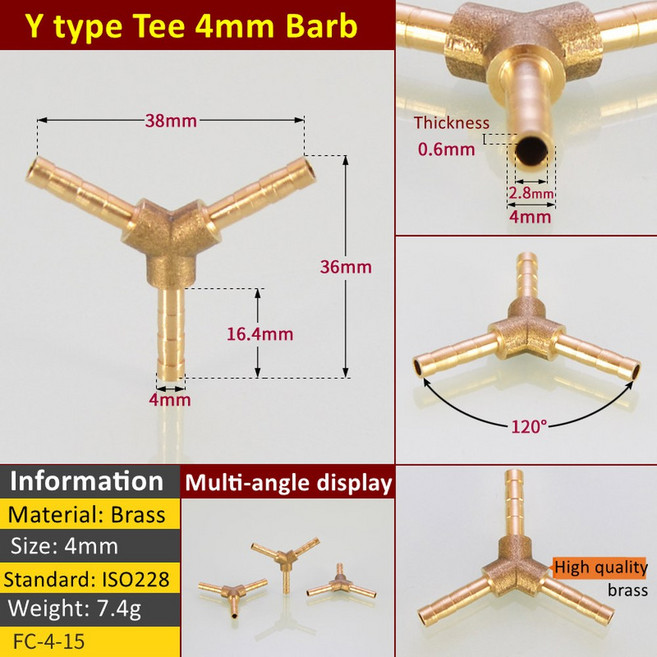 25MM 구리 커넥터 파고다 6MM 12 4MM 파이프 10 튜브 8MM 웨이 5MM 19 1PC 호스 14 바브 16 피팅 황동, [01] OD 4mm, 1개