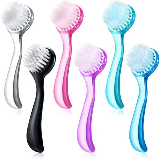 6개 세트 얼굴 세안 브러시 부드러운 털 스크럽 각질 아크릴 손잡이 포함 세안용 메이크업 피부 관리 용
