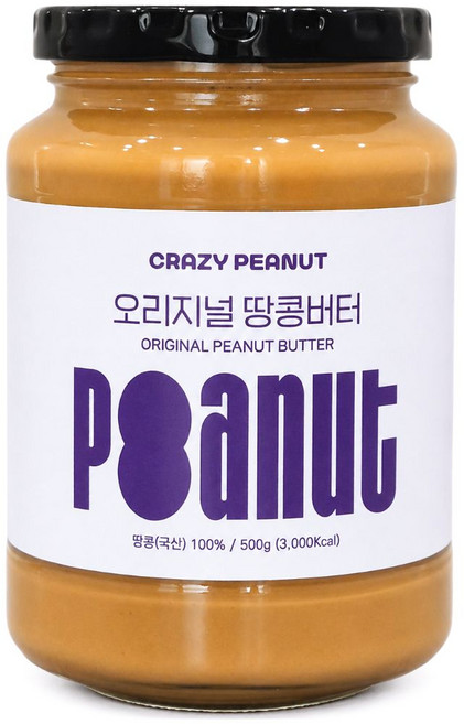 크레이지피넛 땅콩버터 무설탕 100% 국산 땅콩 버터 잼 오리지널, 500g, 1개