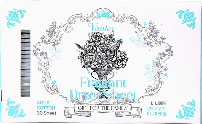 바니에르 고농축 더마 건조기시트 섬유유연제 드라이시트 아쿠아코튼, 1개, 30개입