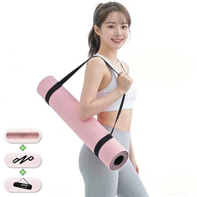 쿠션 무취 TPE 요가 매트 프리미엄 필라테스 스트레칭 매트, 1개, 핑크 필라테스