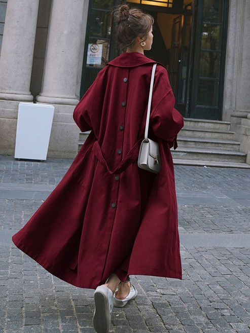 맥시 롱 코트 무릎 위 발목까지 오는 슈퍼 윈드 브레이커 여성용 봄과 가 디자인 감