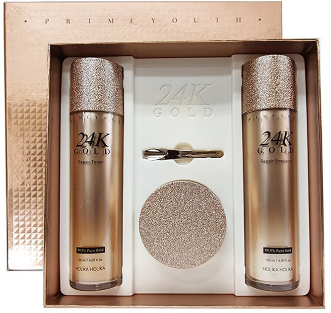 홀리카홀리카 프라임 유스 24K 골드 리페어 3종 스킨케어 세트, 1세트