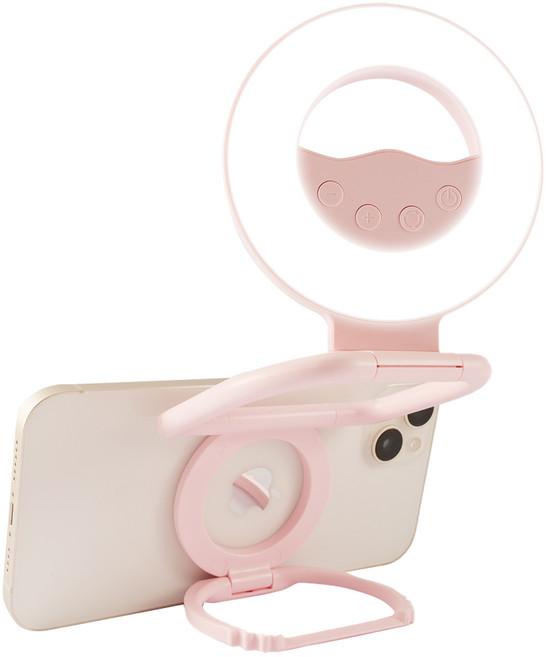 Nolirva 2in1 휴대폰조명 맥세이프 마그네틱 링라이트 LED 셀카 촬영 조명등 360도 회전 스탠드 갤럭시Z폴드 호환, 1개, 핑크