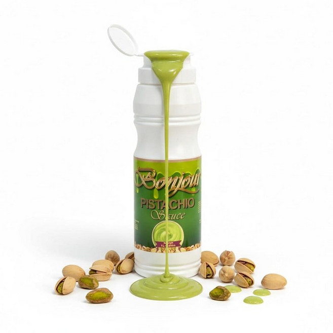 봉주르 피스타치오 크림 소스 - 풍부한 견과류 맛과 부드러운 마무리를 더합니다 비 GMO 스프레드 앤 페이스트로 달콤하고 고소한 요리 두바이 초콜릿에 이상적 2.20파운드(35.2, Pistachio Sauce 1 L, 1L