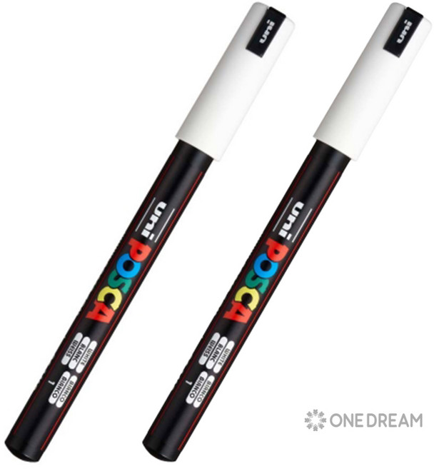 [원드림]미쯔비시 유니 포스카 PC-1MR 매우 얇은글씨용 화이트 2개입, 1세트, 1개