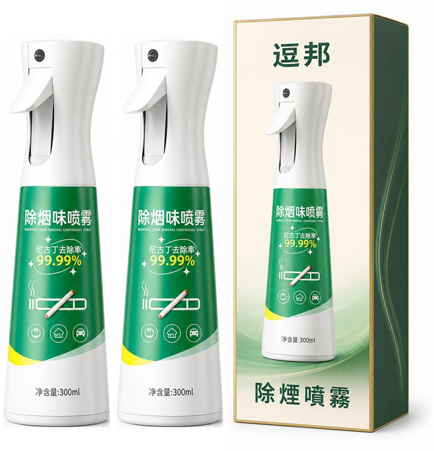 科研級 除煙噴霧 99.9% 除菸味 300ml*1, 2個, 快速除煙味1瓶_300ml【快速祛煙味】, 300ml