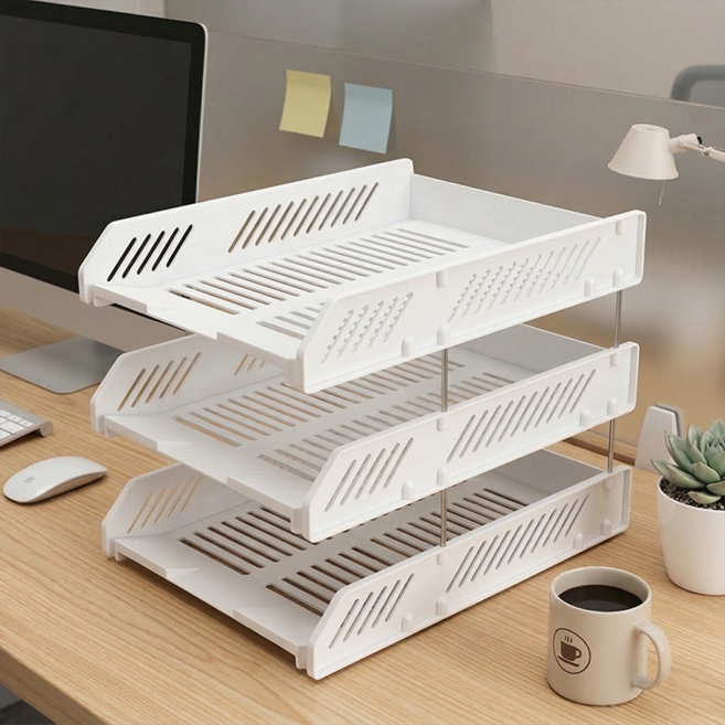 라이프엔라이크 서류 정리함 A4 서류정리함 서류 트레이 책상 문서 정리 서류함 3단 서류 받침, 화이트