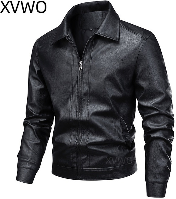 XVWO 남성 PU 가죽 자켓 가을 겨울 카라 점퍼 남자 오버핏 아우터