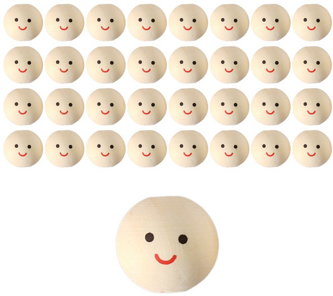 [모핸] 스마일 나무구슬, 25mm, 20개