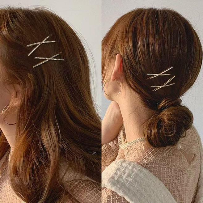 <4p세트> 큐빅 X형 실핀 헤어 머리핀 실삔 스톤 보석 아이돌 스타일링 앞머리 옆머리