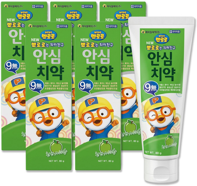 뽀로로 치카친구 안심 치약 천연 사과향 어린이 유아 아기 아동 구강 케어, 5개, 80g