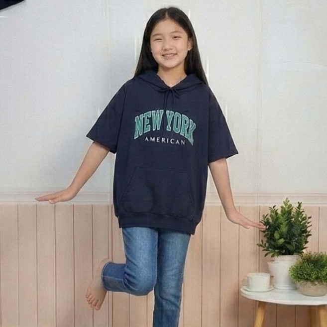 말괄량이 주니어 반팔후드티 10대의류 남녀공용 반팔티