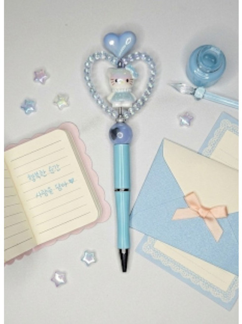 동대문 볼펜꾸미기 완제품, 1개, 하트링속 고양이(블루)