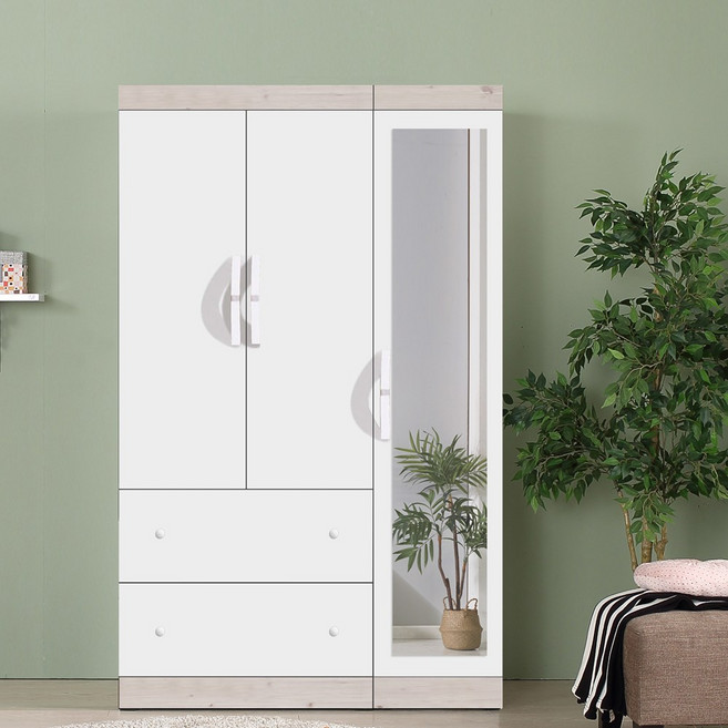 빅로드가구 NEW 거울형 나비 1216mm 투서랍장 거울틈새장 장롱 옷장 이불장 틈새수납장, 워시화이트