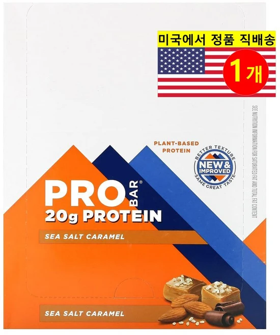 ProBar 건강 관리 간식 식사 대용 에너지 영양 보충 씨솔트 캐러멜 식물성 프로틴 바 12개입 840g 1개 - 쿠팡