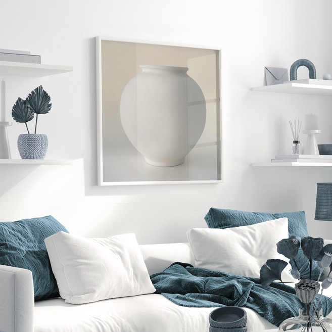 [인메이블] 프리미엄 다복 달항아리 그림 돈들어오는 풍수 힐링 인테리어 거실 현관 백자 도자기 액자 집들이 선물, 01.[I] calm-기원, 메탈액자 [화이트], 중대형 20호 [60.6x60.6cm]