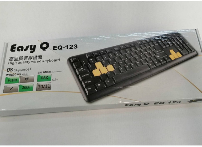 【Easy Q】高品質有線靜音鍵盤 EQ-123 防水設計, Black, 薄膜式