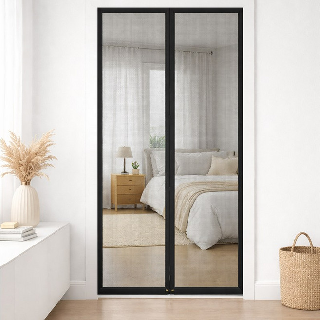 ROYAI ONE 일체자석형 현관 방충망 찢어지지 않는 현관문 모기장 미세 방충망, 검정