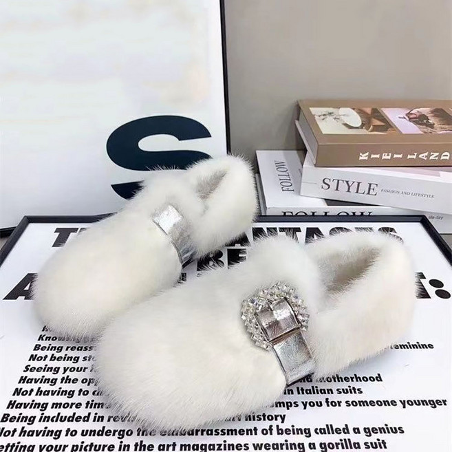 셀럽당 퍼 로퍼 여자 플랫 편안한 캐주얼 기모 솜신발M2353