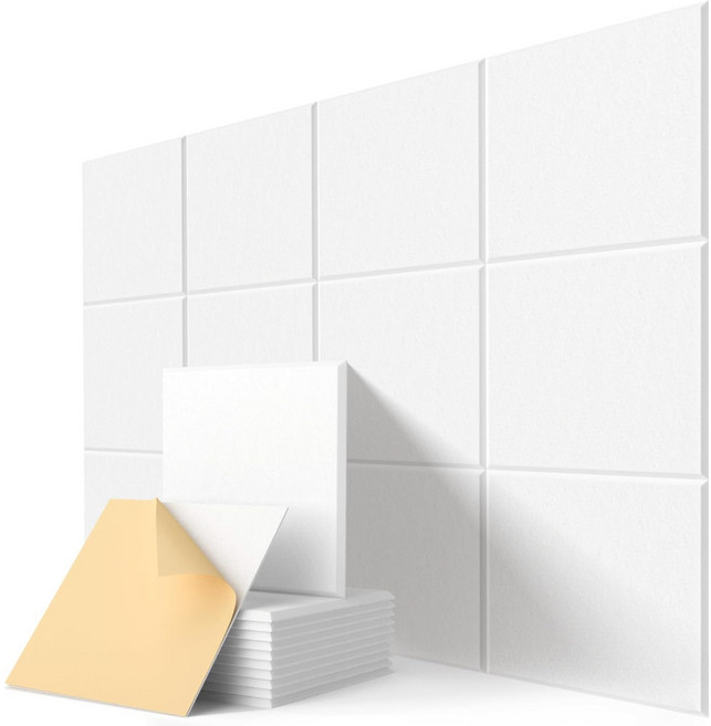 사운드스펀지 소음 감소 접착 방음스펀지 30 x 30cm 차음재 방음재 흡음재 접착형 차음시트 소리 차단, 12개, 퓨어 화이트