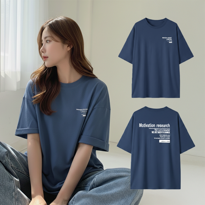 데일로엔 여성 여름 오버핏 레터링 코튼 반팔 티셔츠