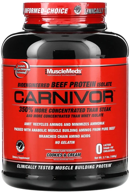 머슬메즈 Carnivor 생물공학 분리 소고기 단백질 쿠키 앤 크림 1680g(3.7lb), MuscleMeds Carnivor 생물공학 분리 소고, 1개, 1.68kg - 쿠팡