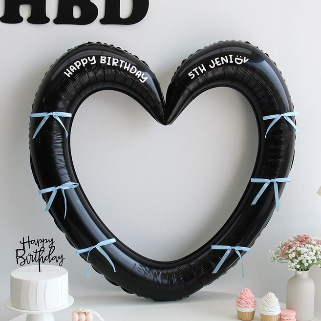 홀릭 하트 프레임 풍선(자유레터링) 세트 기념일 프로포즈 포토존, 1개, 04.하트블랙 리본블루