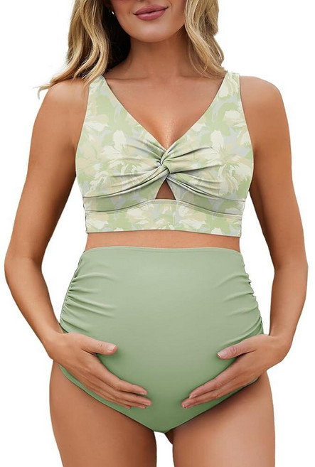 Summer Mae Twist Maternity Bikini Two Piece Pregnancy Swimsuits Cutout Bathing Suit High Waisted R