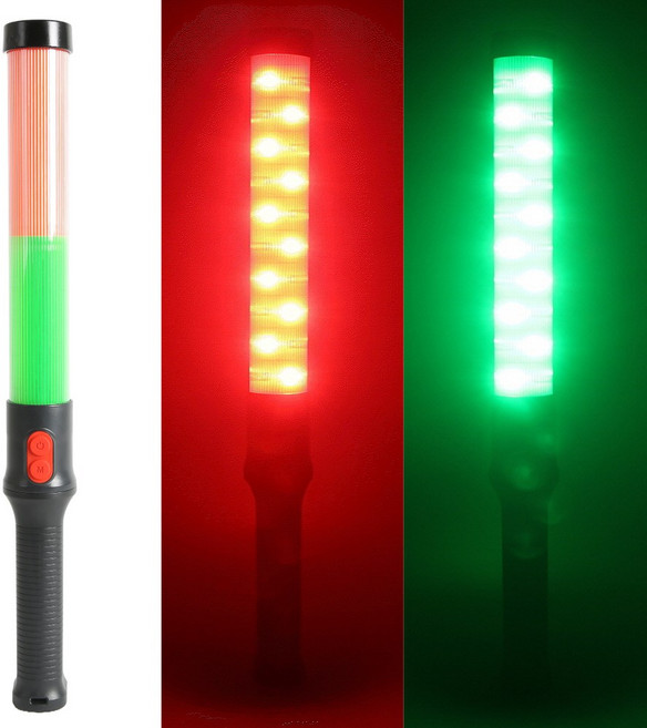 강력한 2컬러 경광봉 충전식 신호봉 낮에도 잘 보이는 고성능 신호봉 학교 신호수 건설 도로교통 전문가용 제품, 레드,그린, 1개