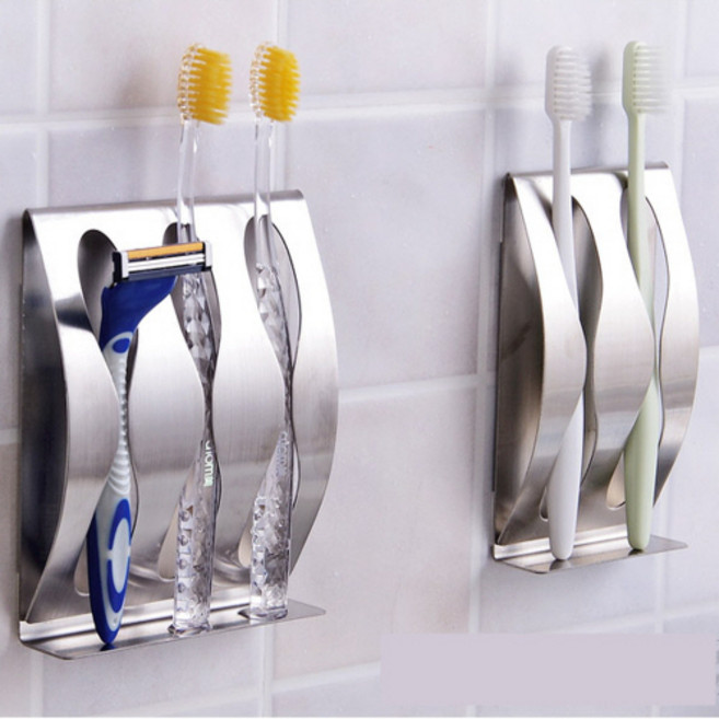 리리론스 1+1 욕실 접착식 스테인리스 면도기걸이 칫솔걸이 깔끔한 욕실 정리의 필수품, 실버, 1개