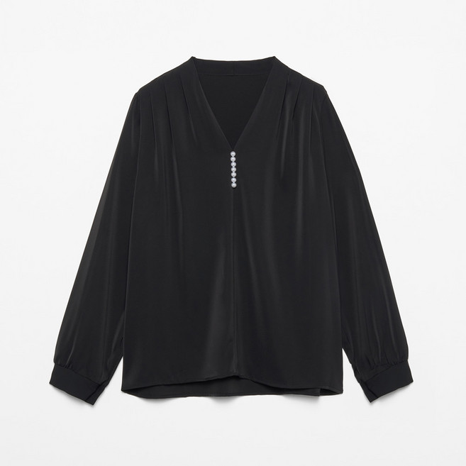 더웨이나인 여성 쉬폰 블라우스 V넥 긴팔 정장 셔츠 진주 레오피