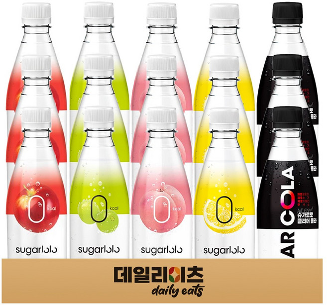 [데일리이츠] 슈가로로 스파클링 제로 탄산음료 5종 3개씩 총 15개 (레몬사이다3 + 사과3 + 샤인머스캣3 + 복숭아3 + 클리어콜라3), 1세트, 350ml