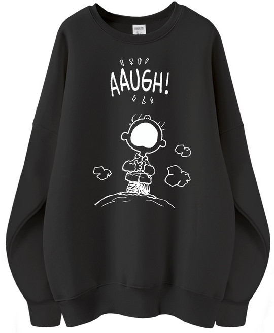 스누피 정품 남녀공용 오버핏 캐릭터 라운드 맨투맨 빅사이즈 데일리 티 루즈핏 커플 라운드 티셔츠 남자 여성 롱티 단체티 하품찰리