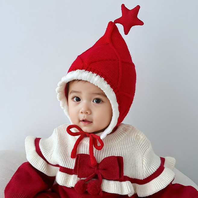 몽실이 빨강 별 니트 방한모 아동 유아 여아 남아 겨울 니트 보넷