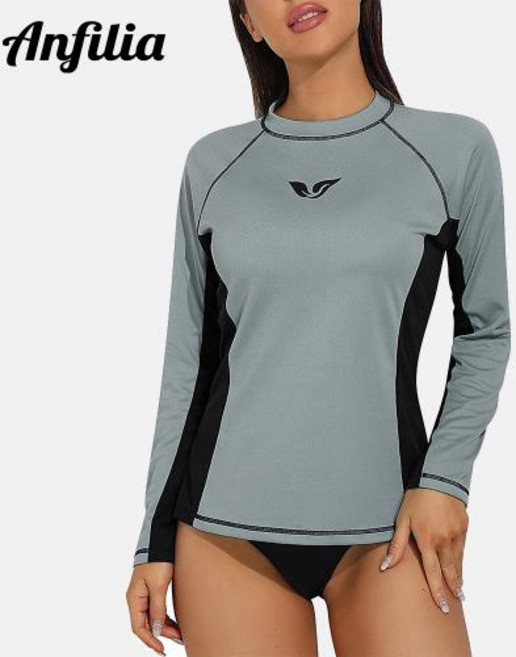 Anfilia-여성 긴 소매 빠른 건조 탑 래쉬 가드 서핑 셔츠 러닝 바이킹 러쉬 가드 셔츠 수영복 UPF 50 + 비치웨어