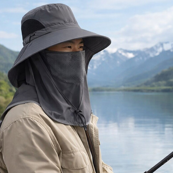 바이샌드 남성 햇빛가리개 모자 등산 낚시 운동 산책, 1개, 그레이