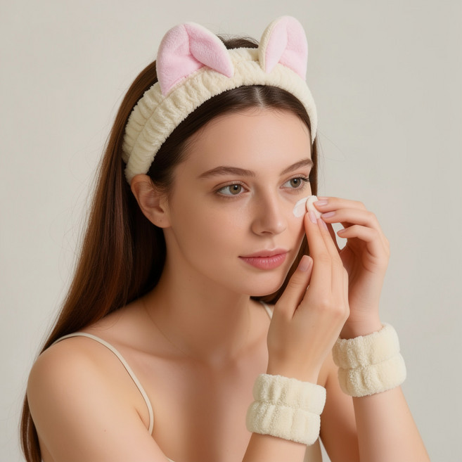 플라잉타이거 코펜하겐 고양이 세안 헤어밴드 손목 세트 여성 세수 메이크업 스킨케어 파자마 소품, 1개, 혼합