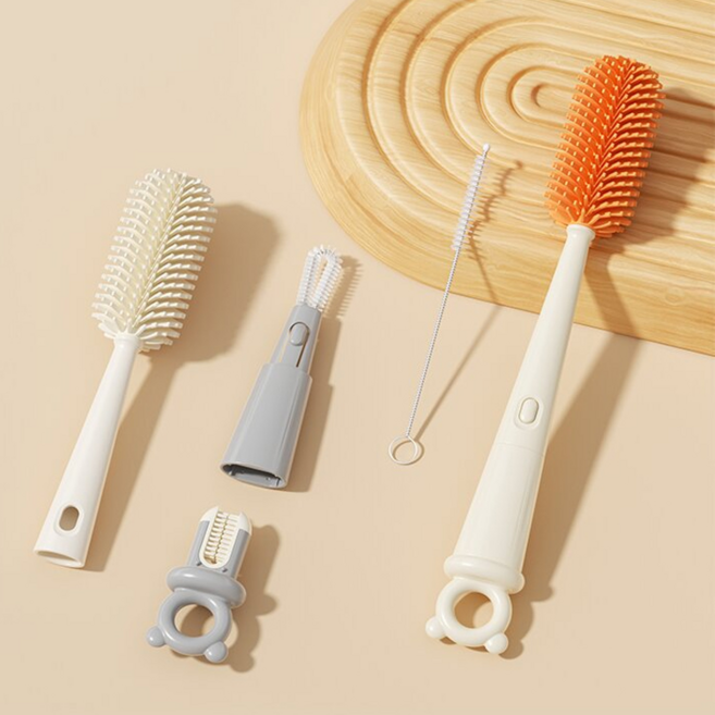 모모야 곰팡이 안끼는 4in 1 텀블러 물병 실리콘 세척솔 세트, 1세트, 오렌지